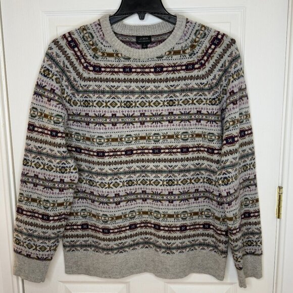 J. Crew Lambs Wool Fair Isle Knit Sweater Crewneck Size Large - Picture 7 of 7